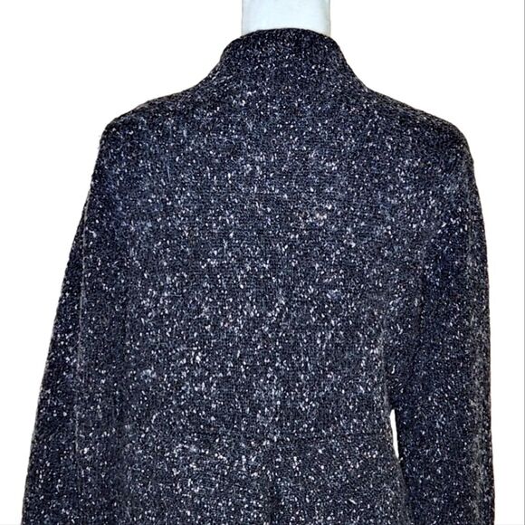 Eileen Fisher Funnel Neck Cardigan Sweater Charcoal Speckled Wool Blend Medium - Picture 7 of 13